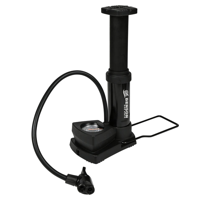 Voetpomp met manometer – Lengte slang ca. 40 cm, Druk max. 6 bar / 85 PSI, 40 cm