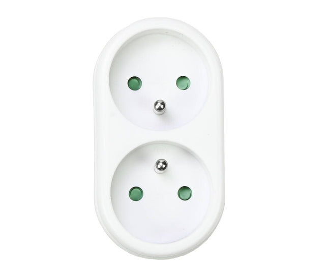 Witte A-Pin Duo Verloopstekker 16A, 230V voor Frankrijk/België.