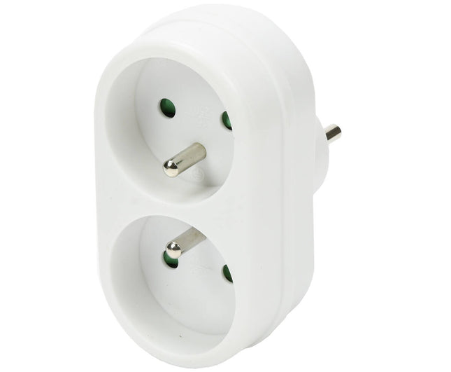 Witte A-Pin Duo Verloopstekker 16A, 230V voor Frankrijk/België.
