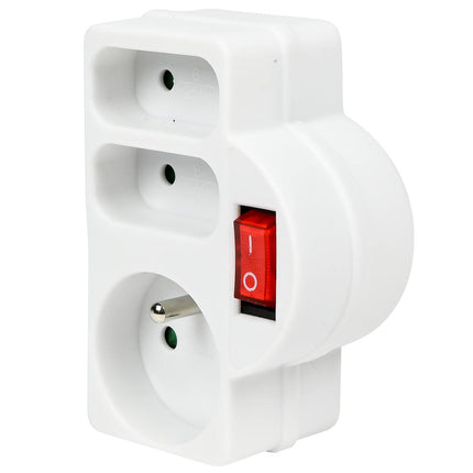 3-Weg Stopcontact 3680W A-pin, Schakelaar, voor FR/BE Apparaten