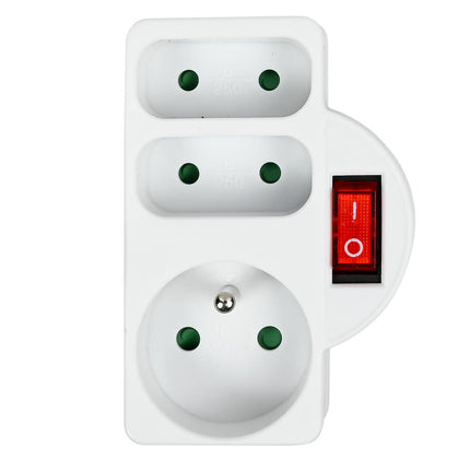 3-Weg Stopcontact 3680W A-pin, Schakelaar, voor FR/BE Apparaten
