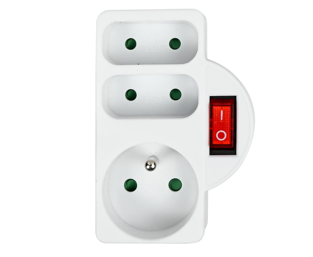 3-Weg Stopcontact 3680W A-pin, Schakelaar, voor FR/BE Apparaten