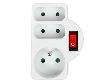 3-Weg Stopcontact 3680W A-pin, Schakelaar, voor FR/BE Apparaten