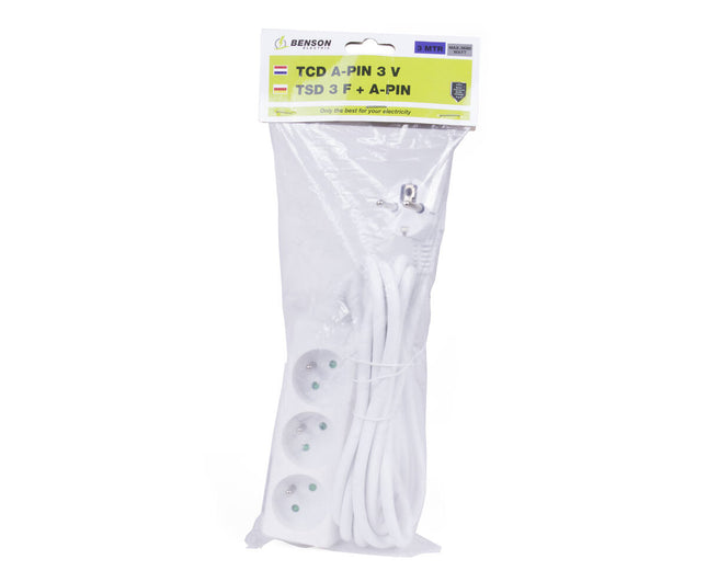 Stekkerdoos A-pin 3-voudig, 3m kabel, 3680W, FR/BE gebruik