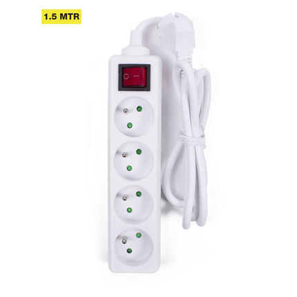 Stekkerdoos 4-voudig A-pin, 1.5m, 3680W, met schakelaar, wit