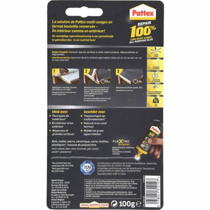 Pattex 100% Lijm 100gr: Sterke hechting op hout, metaal, glas.