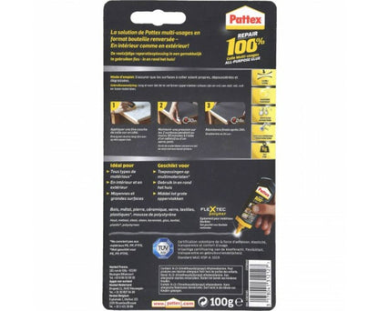 Pattex 100% Lijm 100gr: Sterke hechting op hout, metaal, glas.