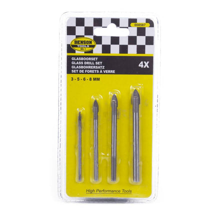 Glasboorset 4 dlg 3-8 mm voor precisieboren in tegels en spiegels