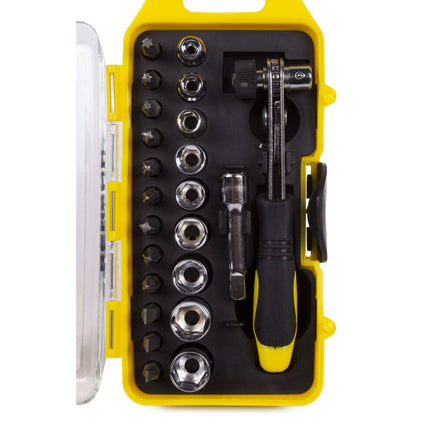Bit-Doppenset 23 dlg: Ratel, 1/4" Verlengstuk, 9 Doppen, 12 Bits