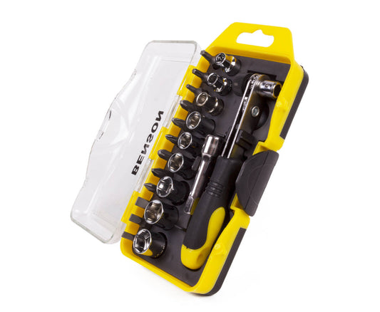 Bit-Doppenset 23 dlg: Ratel, 1/4" Verlengstuk, 9 Doppen, 12 Bits