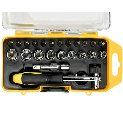 Bit-Doppenset 23 dlg: Ratel, 1/4" Verlengstuk, 9 Doppen, 12 Bits