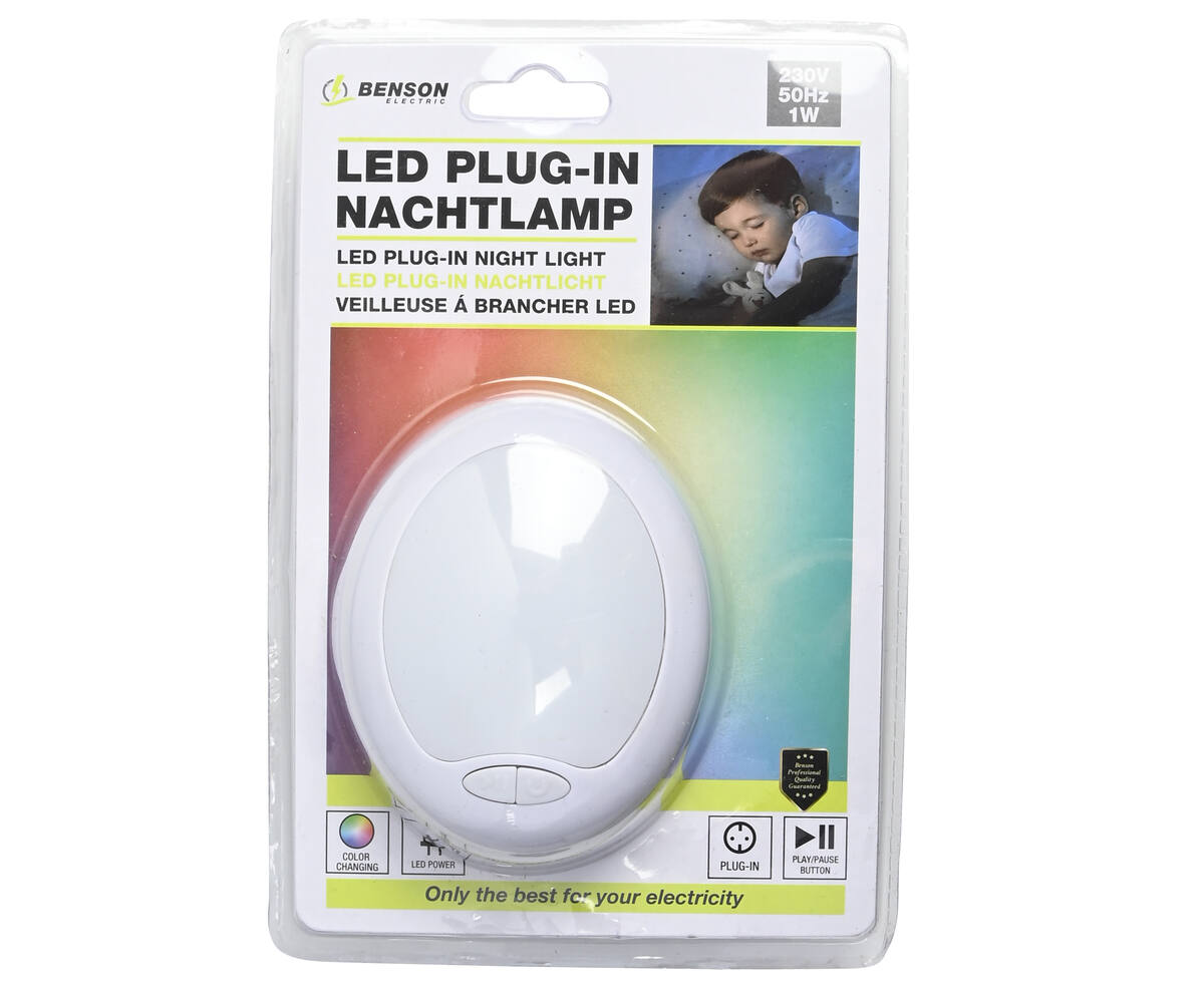 Meerkleurig LED Nachtlampje, Slaapkamer, Brandwerend, Slagvast, Plug-in