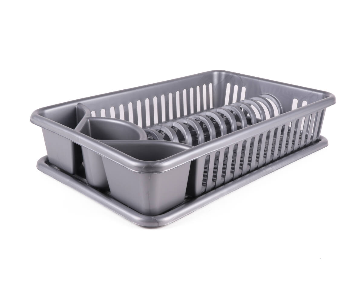 Afdruiprek 42,5x26,5x10 cm Zilver met Kunststof Lekbak