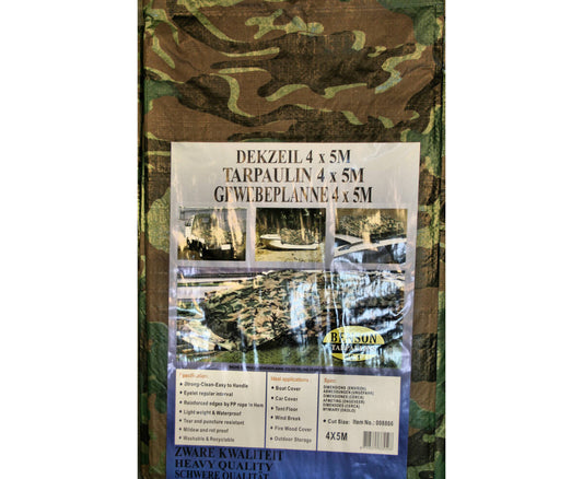 Camouflage Dekzeil 4x5m, PE 80 GSM, Aluminium Ogen, Buitenbescherming