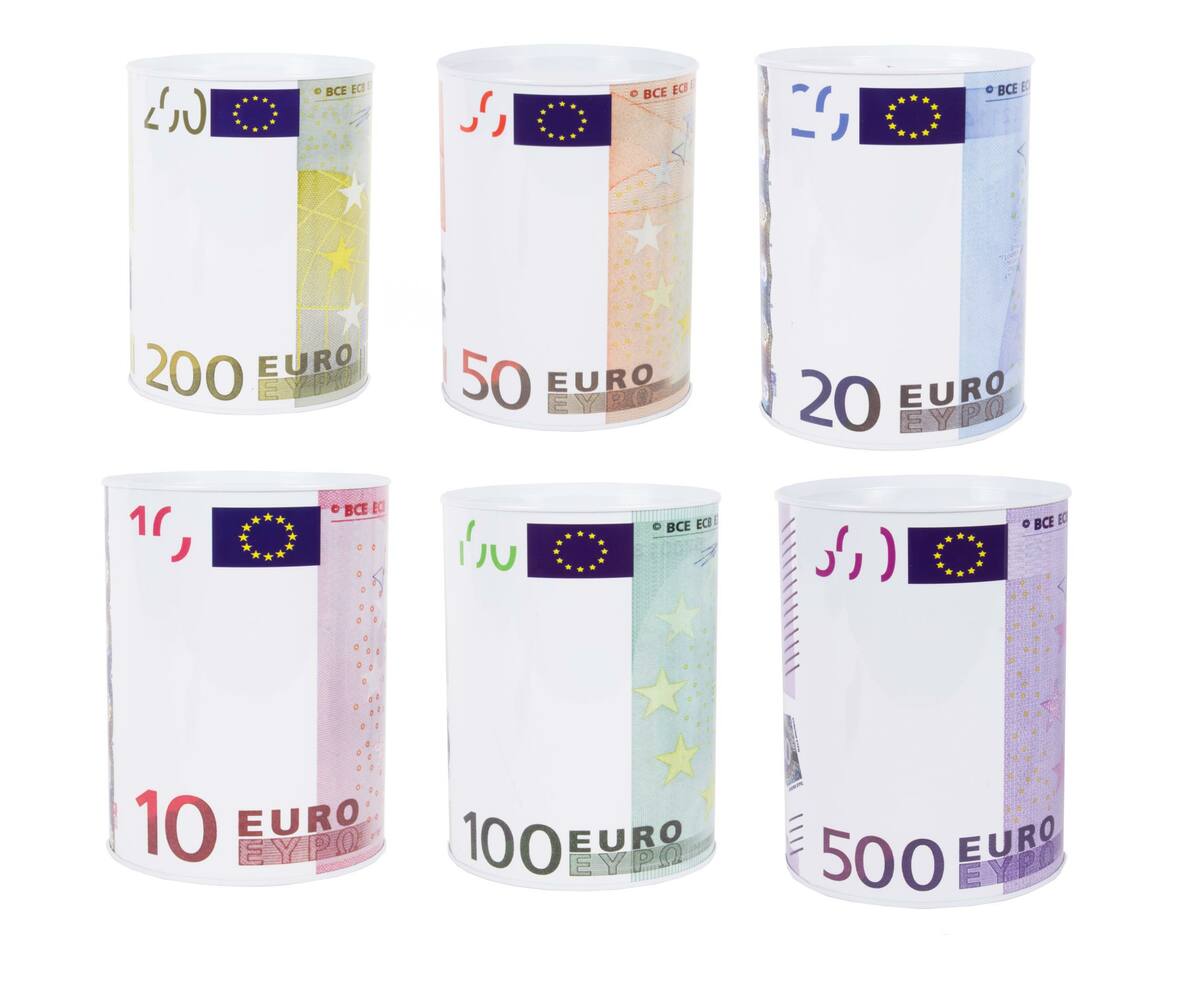 Spaarpot Blik Ø12x16cm, Eurobriefjes Design, Veilig Geld Sparen Thuis