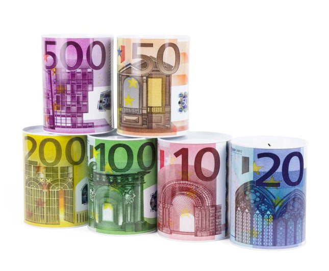 Spaarpot Blik Ø12x16cm, Eurobriefjes Design, Veilig Geld Sparen Thuis