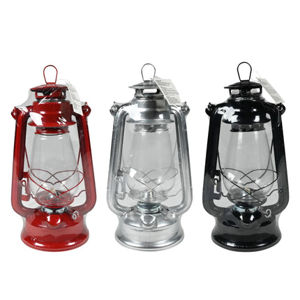 Stormlantaarn 30 cm kleur – mix van 12 6 zilver / 3 rood / 3 zwart