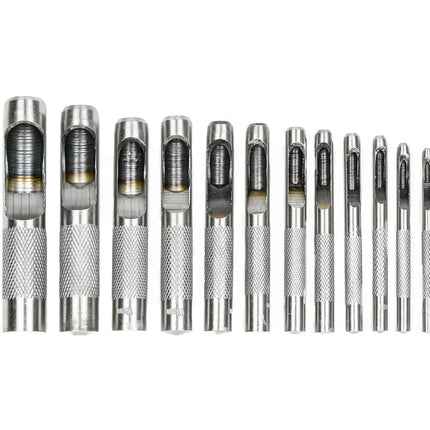 12-delige Holpijpset Jumbo: Cr-V staal, maten 2,5-16mm, ideaal voor leer.