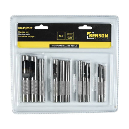 12-delige Holpijpset Jumbo: Cr-V staal, maten 2,5-16mm, ideaal voor leer.
