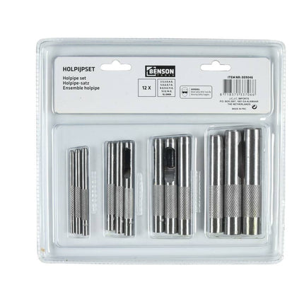 12-delige Holpijpset Jumbo: Cr-V staal, maten 2,5-16mm, ideaal voor leer.