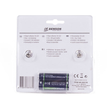 Staartreflector 3 LED's, 1000m zicht, AA-batterijen, 80/50mm montage