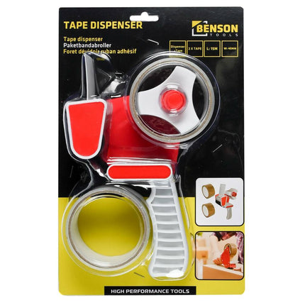 Tape Dispenser met 2 Rollen van 15m, Ideaal voor Kantoor en Verpakken