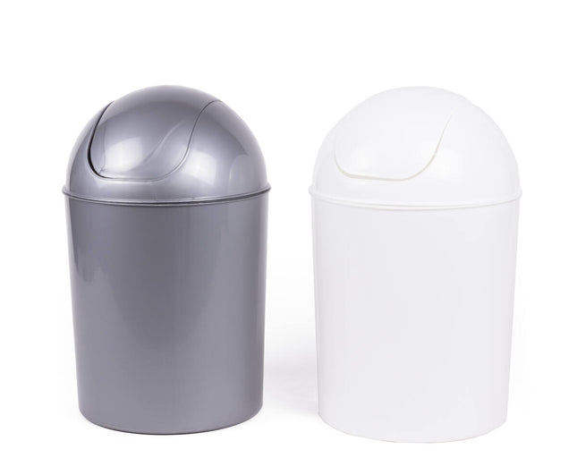 Prullenbak 7L Mix - Compacte 22x20x31cm, Afneembare Deksel, Wit/Zilver
