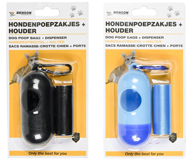 Hondenpoepzakjes + houder mix – Aantal zakjes 15 st, Materiaal kunststof + HDPE
