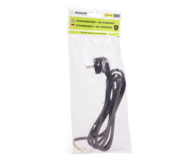 RA Aansluitsnoer 1.8m Zwart, 3500W, 3G1.5mm2, Voor Zware Apparaten
