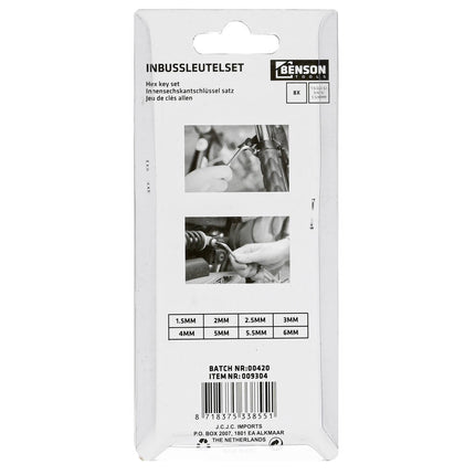 Inbus Sleutelset 8-delig 1.5-6.0 mm voor fietsen en meubels repareren