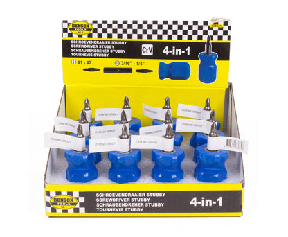 Compacte Stubby 4-in-1 Schroevendraaier, 8,5cm, Incl. 4 Bitjes