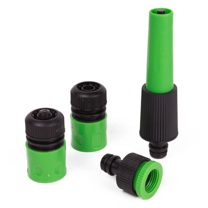 Waterkoppelset 1/2", 4-dlg: Verstelbare sproeikop, snelkoppeling.