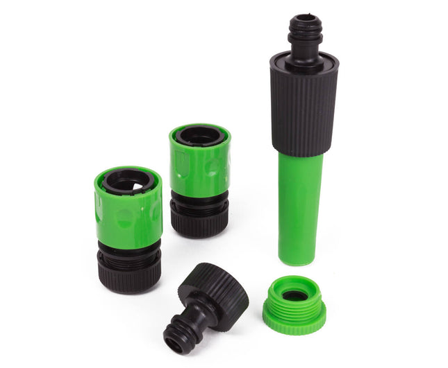 Waterkoppelset 1/2", 4-dlg: Verstelbare sproeikop, snelkoppeling.