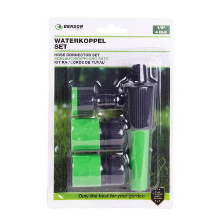Waterkoppelset 1/2", 4-dlg: Verstelbare sproeikop, snelkoppeling.