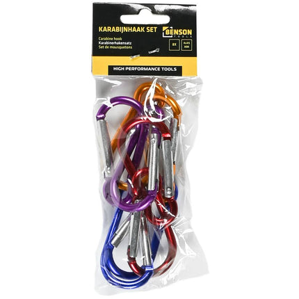 Karabijnhakenset 8-delig, 4x45mm, ideaal voor klimmen en kamperen.