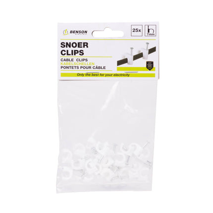 Snoerclips 7 mm, 25 stuks - Voor Veilig Kabelbeheer Thuis/Kantoor