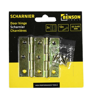 Scharnieren 63.5x40mm, set van 2, incl. 12 schroeven voor deuren.
