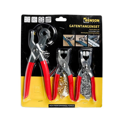 Gatentangenset 3 dlg: Revolvertang, Gaatjestang, Drukknopen, Ringen