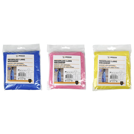 Regenjas lang wegwerp mix – Lengte 120 cm, voor volledige dekking., Aantal per stuk