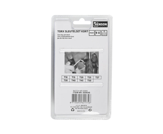 Torx Sleutelset 9-delig, Kort, T10-T50, Voor Moeilijk Bereikbare Plekken