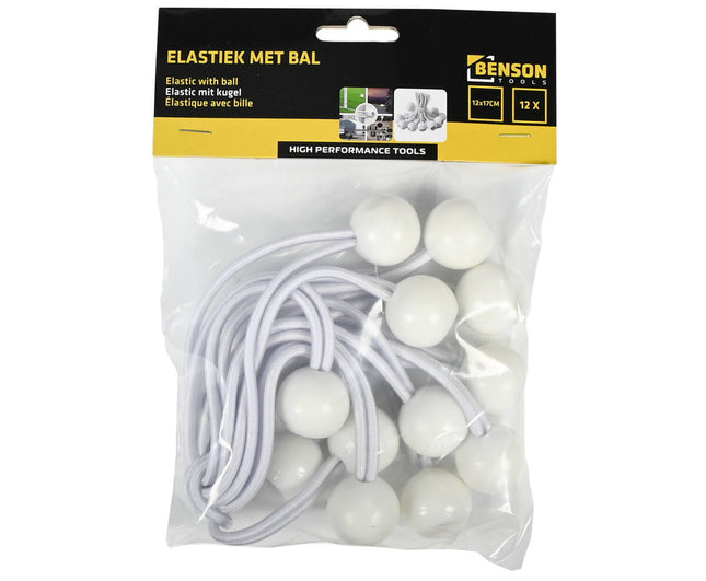 Elastiek met Bal 12 Stuks, 17cm, Ø20mm Bal, Bevestig Zeil en Spandoek