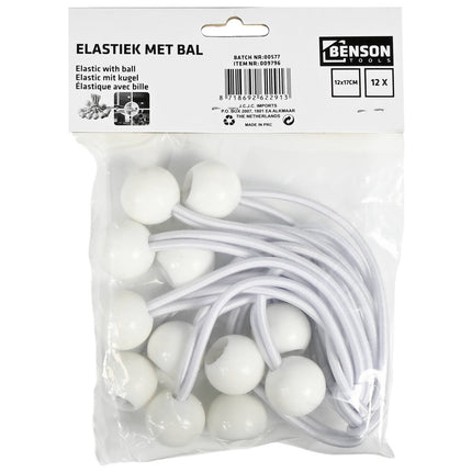 Elastiek met Bal 12 Stuks, 17cm, Ø20mm Bal, Bevestig Zeil en Spandoek
