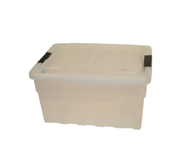 Opbergbox 32L met Deksel, 47x35x26cm, Transparant, Zwart Clipsluiting