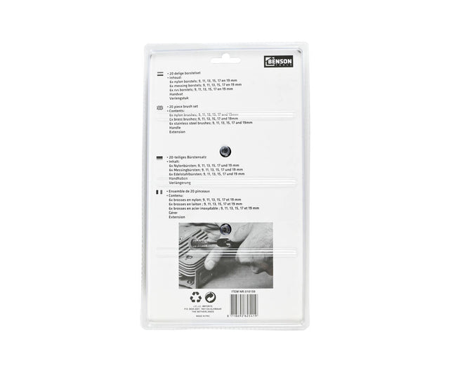 Borstel Set 20 dlg: Nylon, Staal, Messing - Voor Schoonmaak en Onderhoud