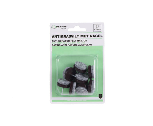 Antikrasvilt 24mm met Nagel, Set van 8, Beschermt Vloeren