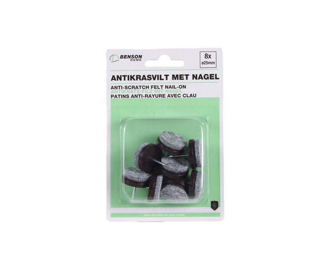 Antikrasvilt 24mm met Nagel, Set van 8, Beschermt Vloeren