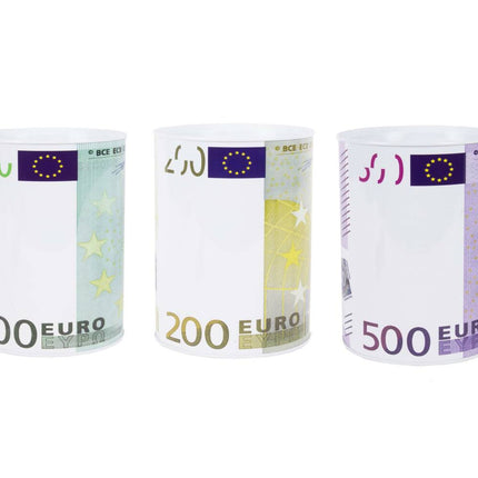 Spaarpot Blik Ø 15,5 x 21,5 cm, Euro Design, Veilig Sparen met Blikopener