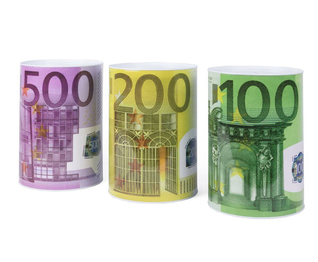 Spaarpot Blik Ø 15,5 x 21,5 cm, Euro Design, Veilig Sparen met Blikopener