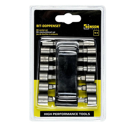 Bit Dopset 14 dlg - 14 stalen doppen, ideaal voor schroefmachines.