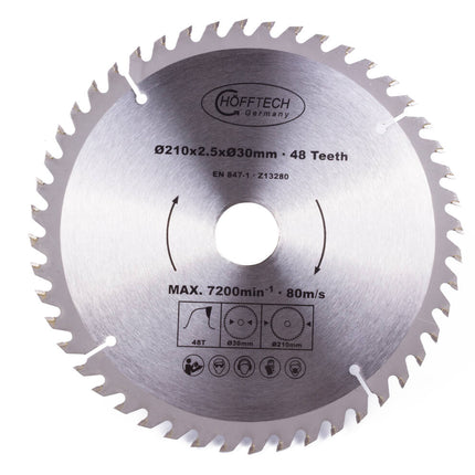Cirkelzaagblad 210mm, 48 Tanden, Incl. Adapters voor Houtbewerking